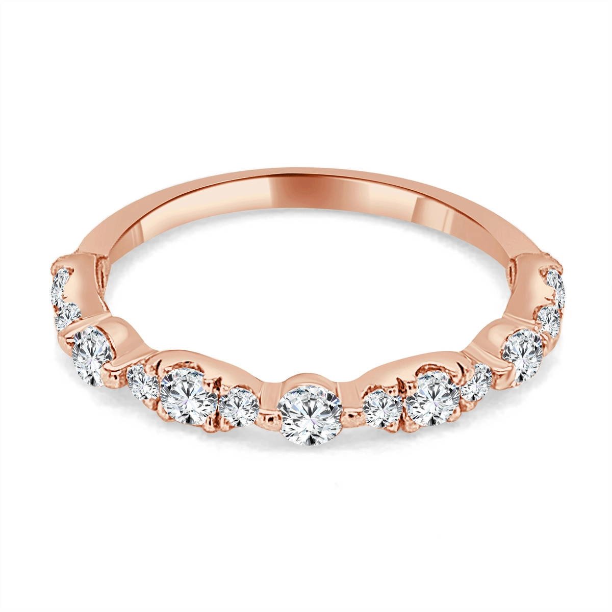 14K Rose Gold Diamond Band, Fancy Design Alternating Round & Marquise