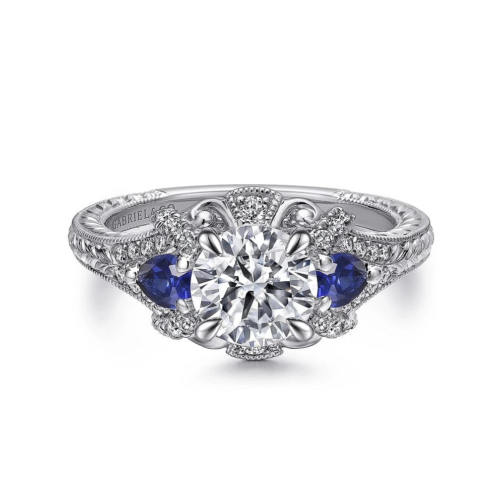 14K White Gold Diamond and Sapphire Semi-mount Ring