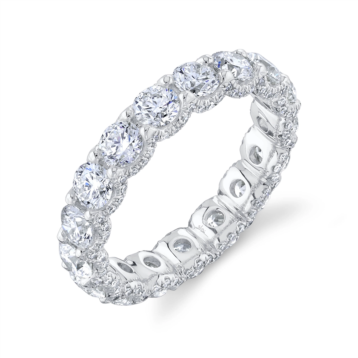 14K White Gold Diamond Eternity Band, Diamonds on Profile