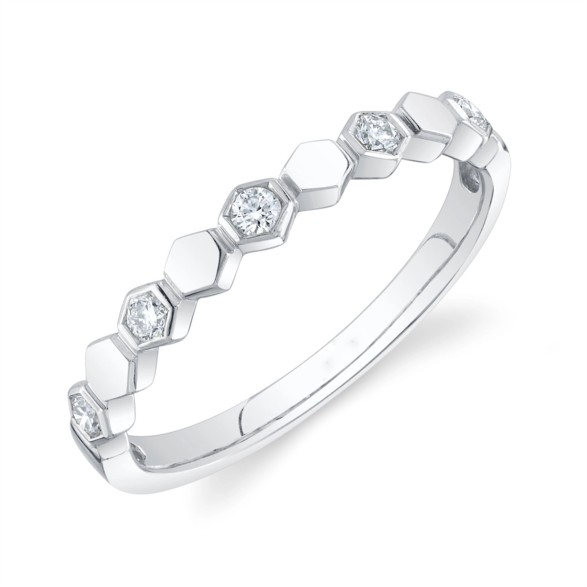 14K White Gold Hexagon Design Diamond Band