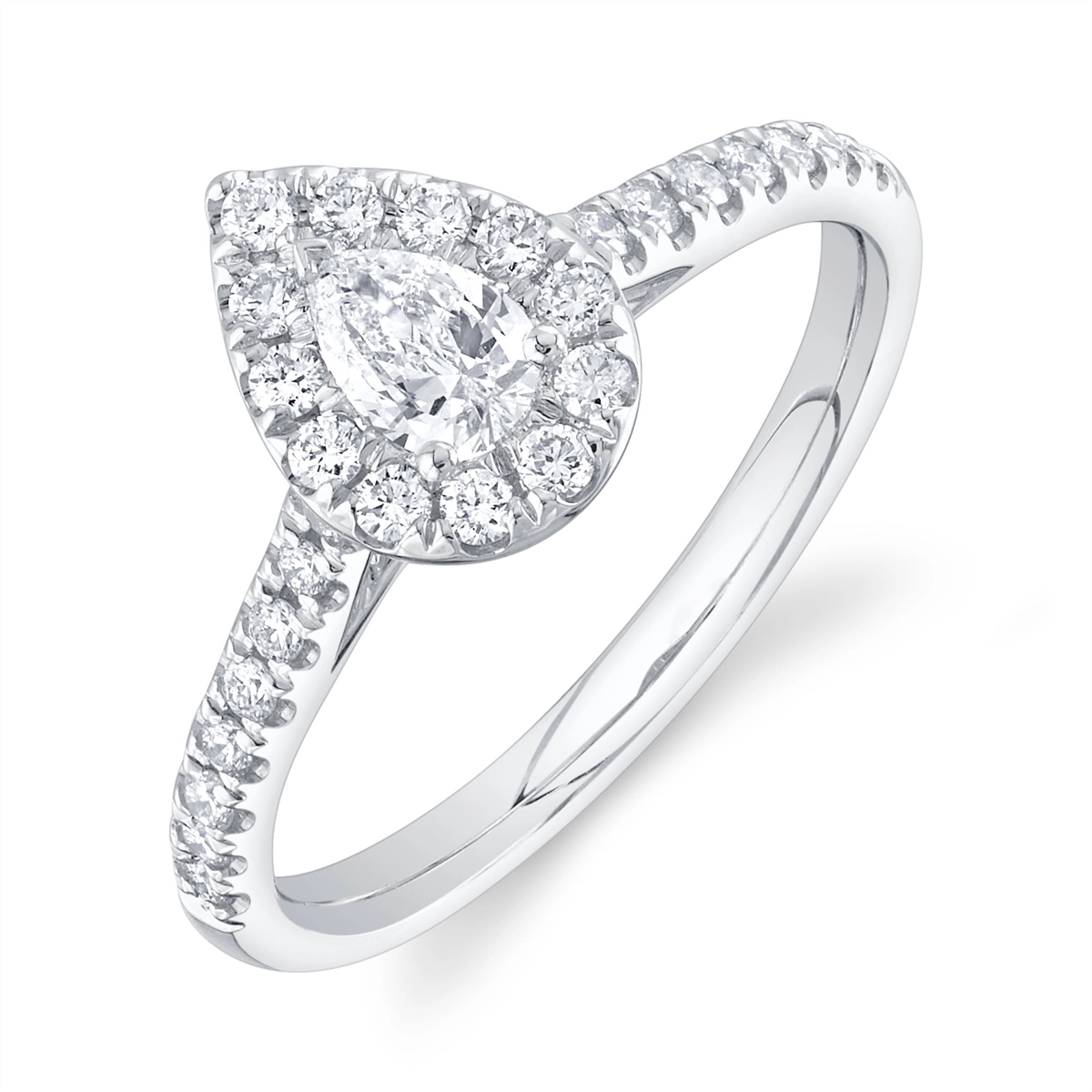 14K White Gold Pear Diamond Mounted Ring with Halo