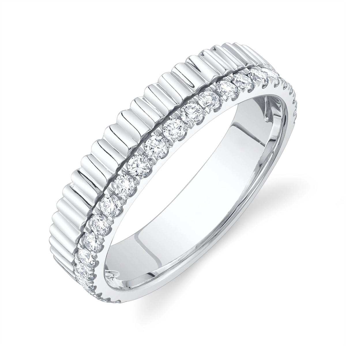 14K White Gold Ridged Diamond Band