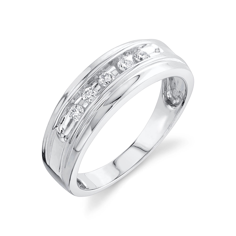 14K White Gold Round Diamond Mens Band