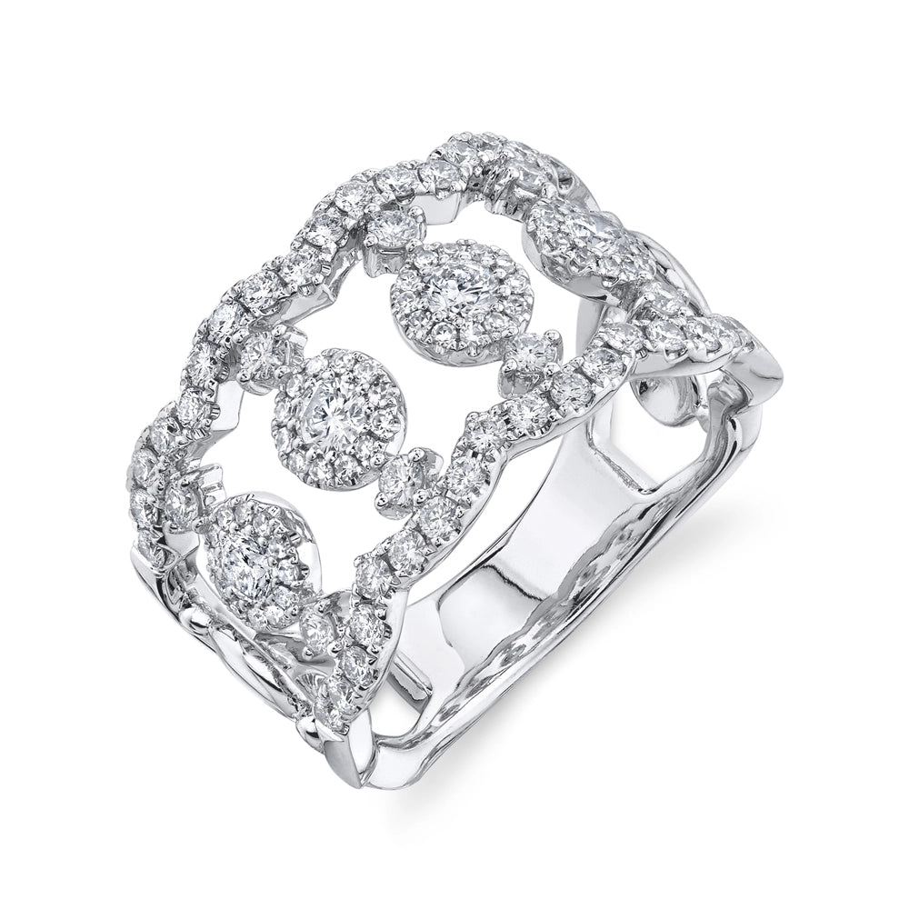 14K White Gold Wide Fancy Diamond Ring