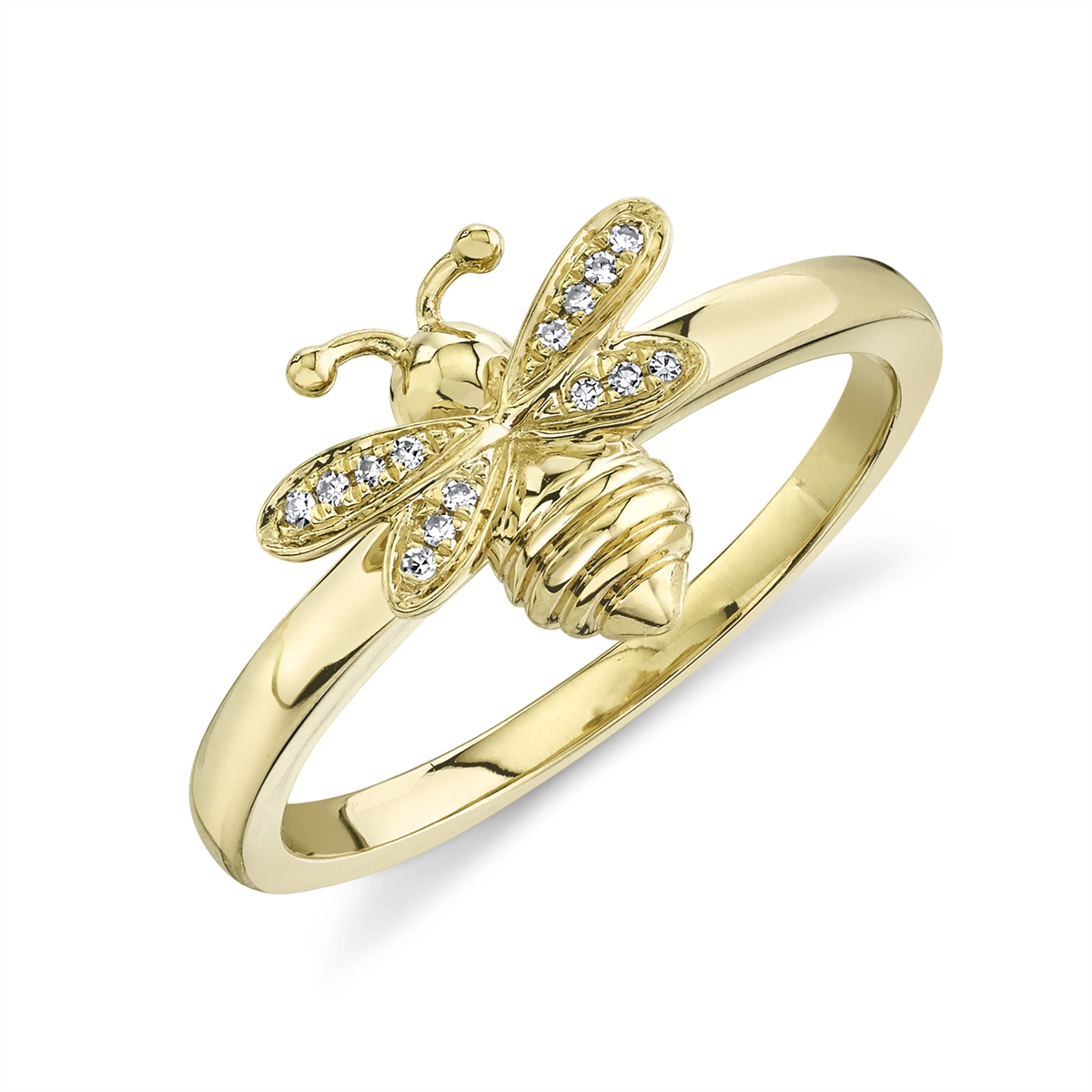 14K Yellow Gold Diamond Bee Ring