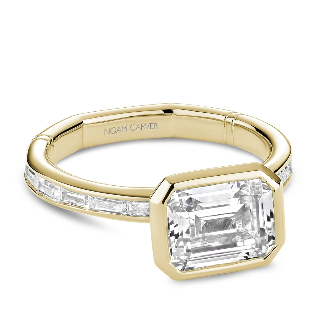 14K Yellow Gold Diamond Semi-mount Ring, East/West Emerald Bezel Diamond Head, Baguette Shank