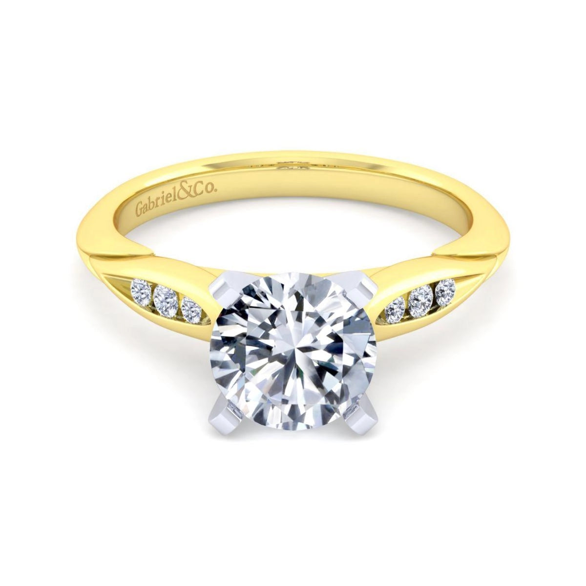 14K Yellow Gold Diamond Semi-mount Ring with White Gold Head