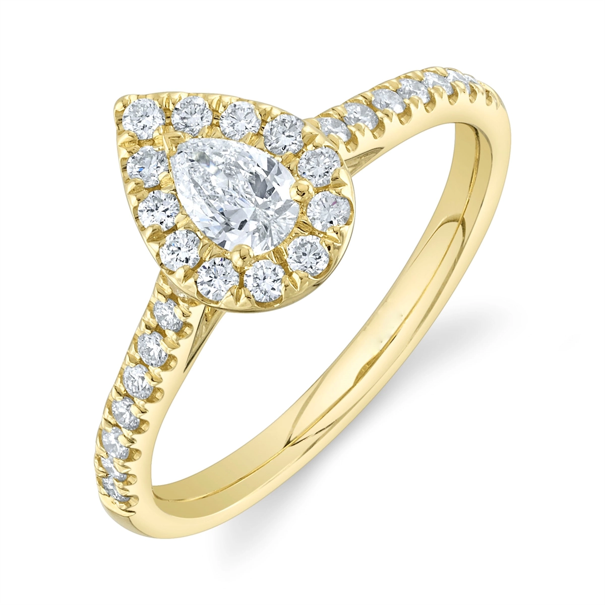 14K Yellow Gold Pear Diamond Mounted Ring with Halo