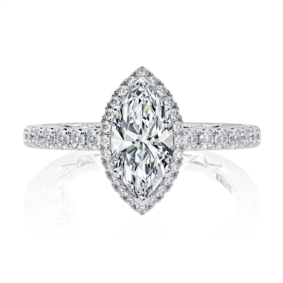 A. Jaffe 14K White Gold Marquise Halo Semi Mount Diamond Ring