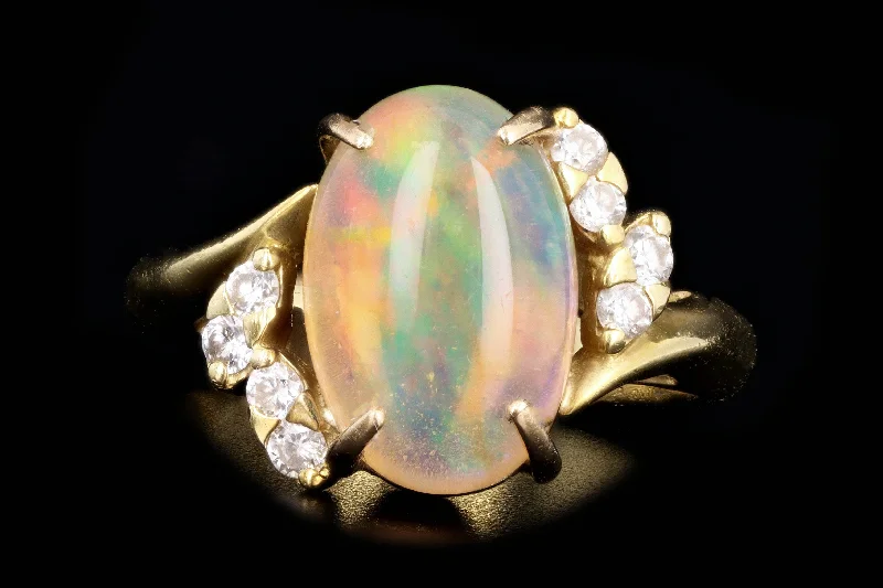 Modern 18K Yellow Gold 2.80 Carat Jelly Opal & Diamond Ring