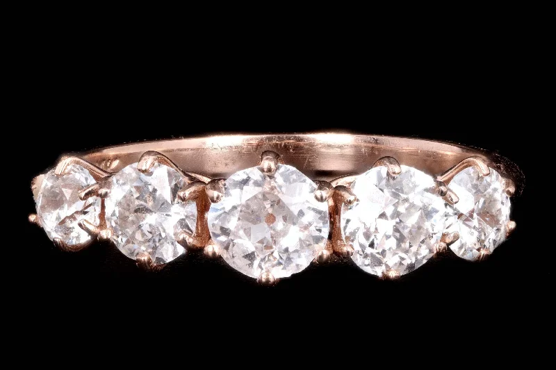 New 14K Rose Gold 1.29 Carat Old European Cut Diamond 5 Stone Band