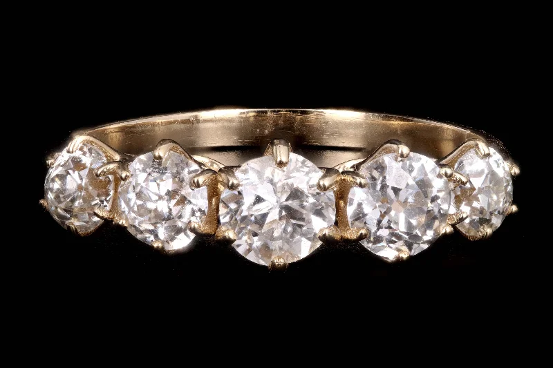 New 14K Yellow Gold 1.39 Carat Old European Cut Diamond 5 Stone Band