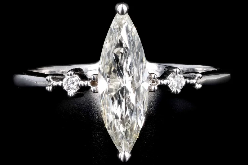 New 18K White Gold .92 Carat Marquise Cut Diamond Engagement Ring GIA Certified