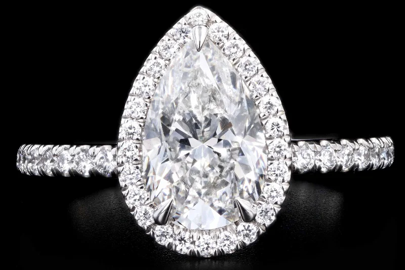 New Platinum 2.03 Carat Pear Cut Diamond Halo Engagement Ring GIA Certfied