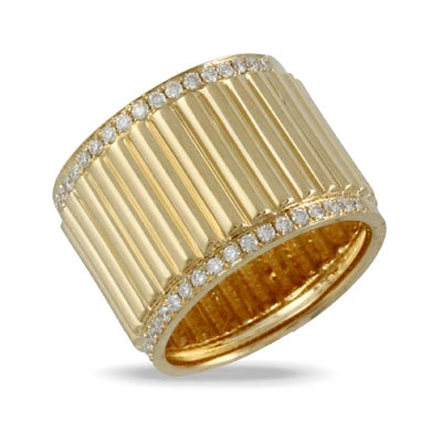 Doves 18K Yellow Gold Wide Diamond Cigar Band Ring