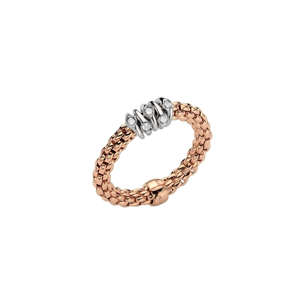 Fope 18K Rose Gold Prima Ring with White Gold Diamond Rondels in Medium