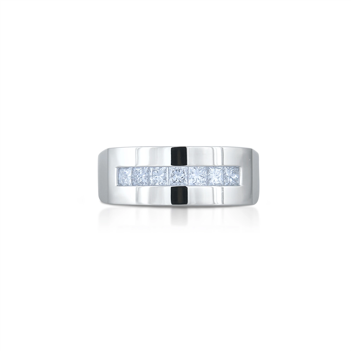 Gents 14K White Gold Channel Princess Cut Diamond Band