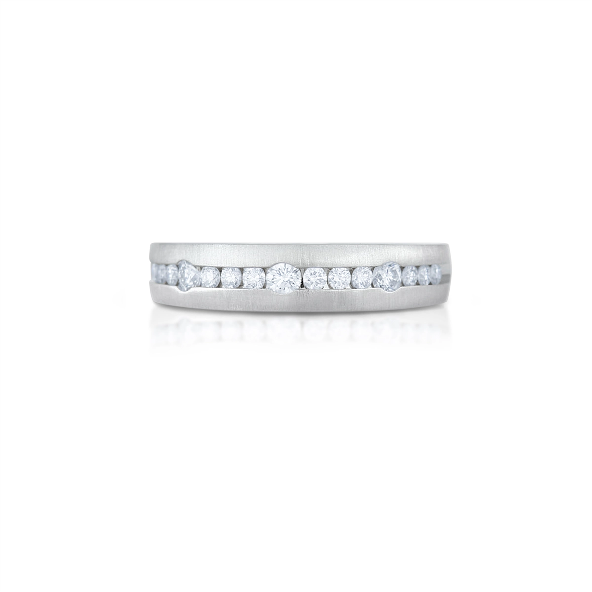 Gents 14K White Gold Matte Diamond Band