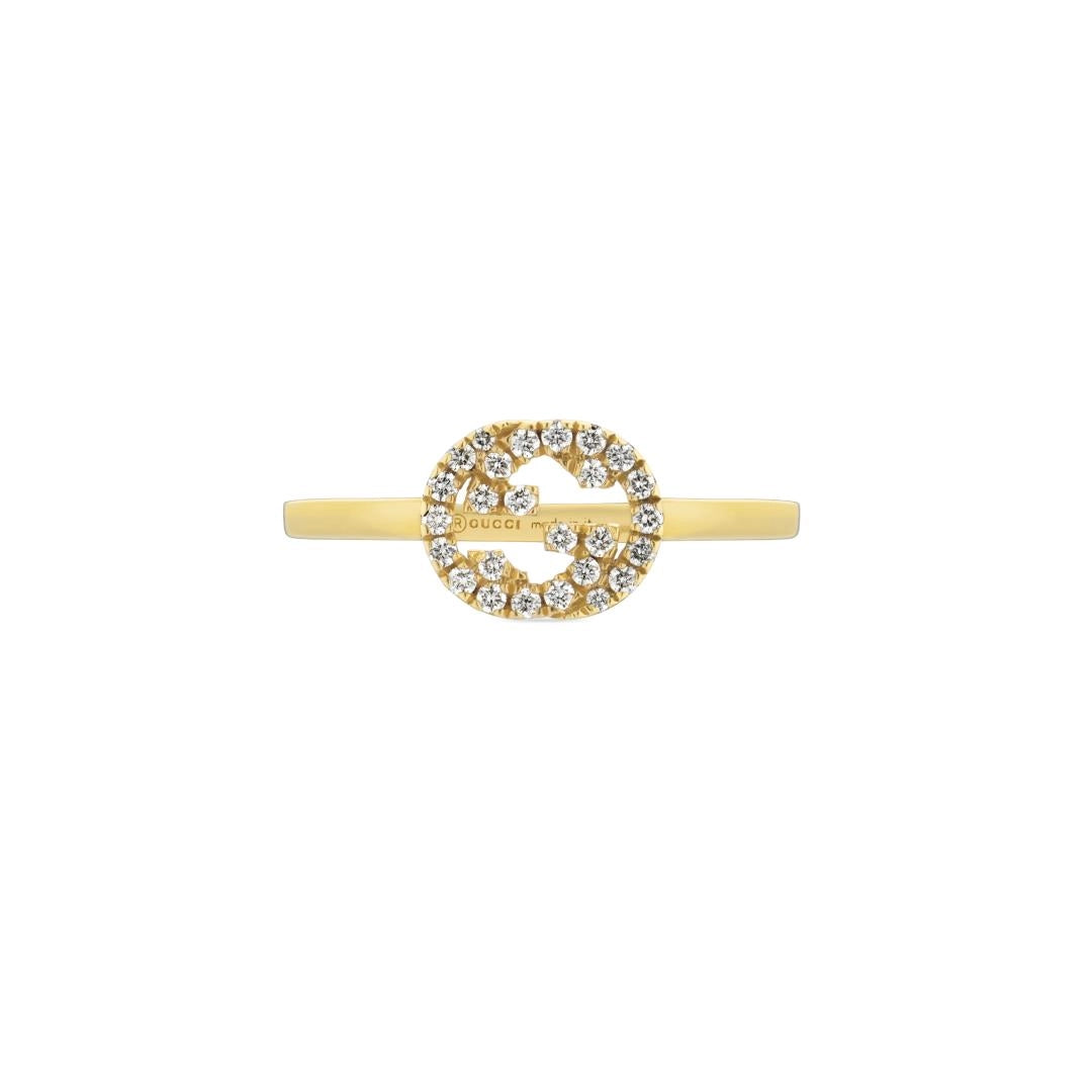 Gucci 18K Yellow Gold Interlocking G Ring with Diamonds