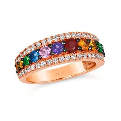 Le Vian 14K Strawberry Gold Blueberry and Bubblegum Pink Sapphire, Grape Amethyst, Forest Green Tsavarite, Spessartite, Pomegranate Garnet, and Nude Diamond Band