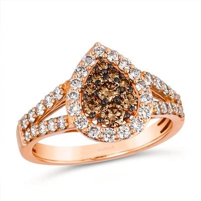 Le Vian 14K Strawberry Gold Cluster Chocolate Diamond Pear with Nude Diamond Halo Ring