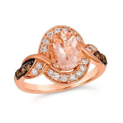 Le Vian 14K Strawberry Gold Peach Morganite with Vanilla and Chocolate Diamond Halo Ring