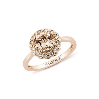 Le Vian 14K Strawberry Gold Peach Morganite with Vanilla Diamond Halo Ring