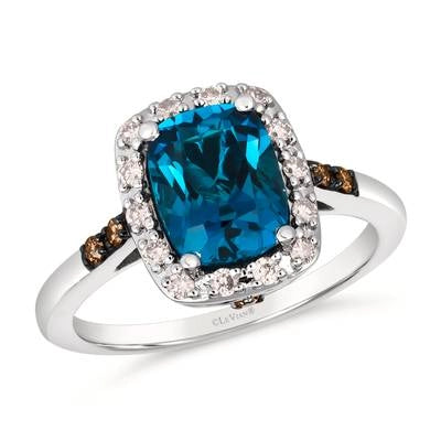 Le Vian 14K Vanilla Gold Deep Sea Blue Topaz and Nude and Chocolate Diamond Ring