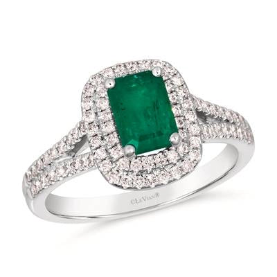 Le Vian 14K Vanilla Gold New Emerald Ring with Double Vanilla Diamond Halo