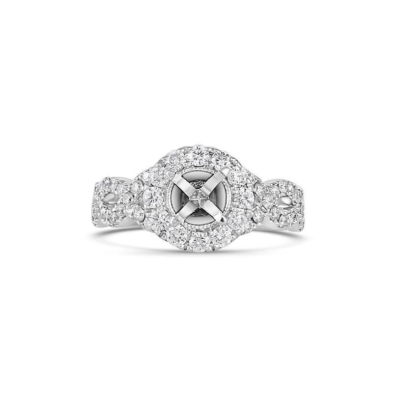 Neil Lane 14K White Gold Semi Mount Diamond Ring with Round Halo and Infinity Shank (Estate)