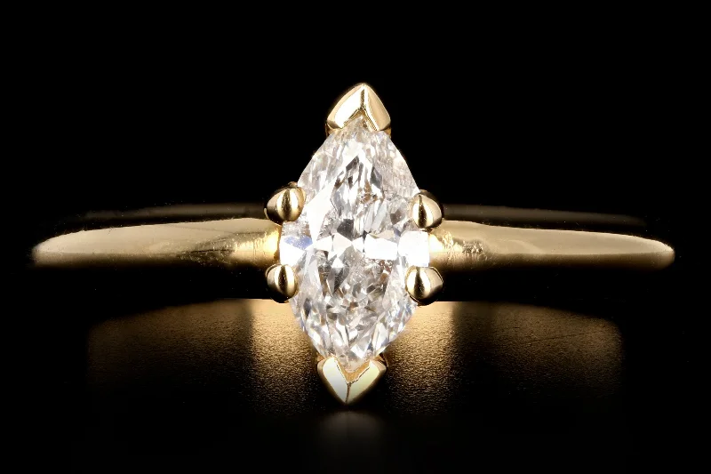 Art Deco 14K Yellow Gold .40 CT Marquise Cut Diamond Engagement Ring