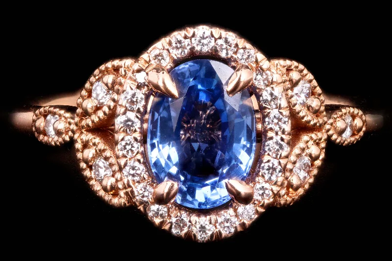 New 18K Rose Gold 1.21 Oval Cut Sri Lanka Sapphire & Diamond Ring GIA Certified