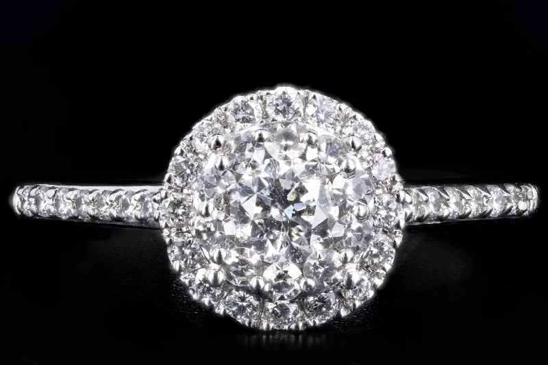 Modern 14K White Gold .30 CTR Round Brilliant Cut Diamond Halo Engagement Ring