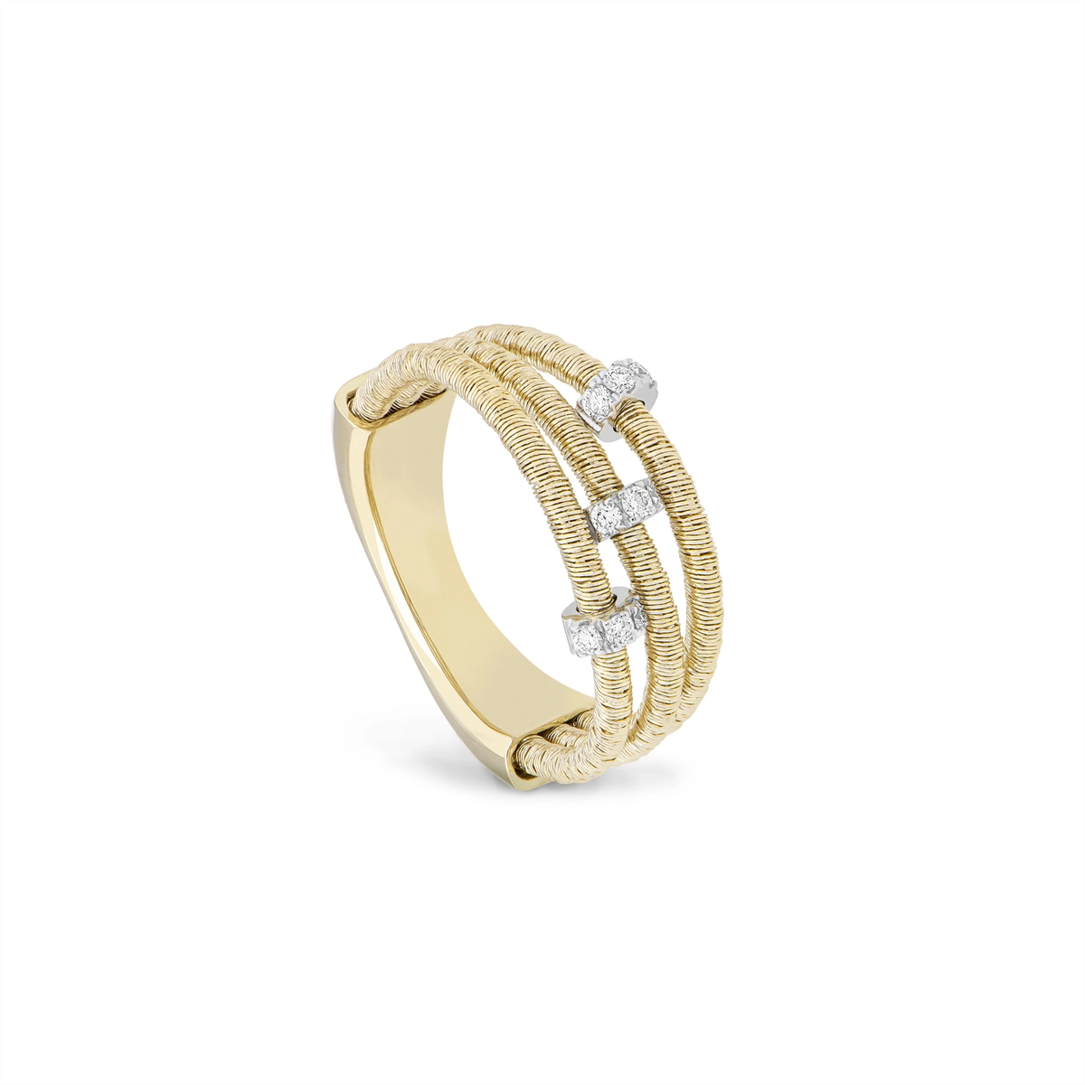 Piero Milano 18K Yellow Gold Multi-Layer Ring with White Gold Diamond Rondels