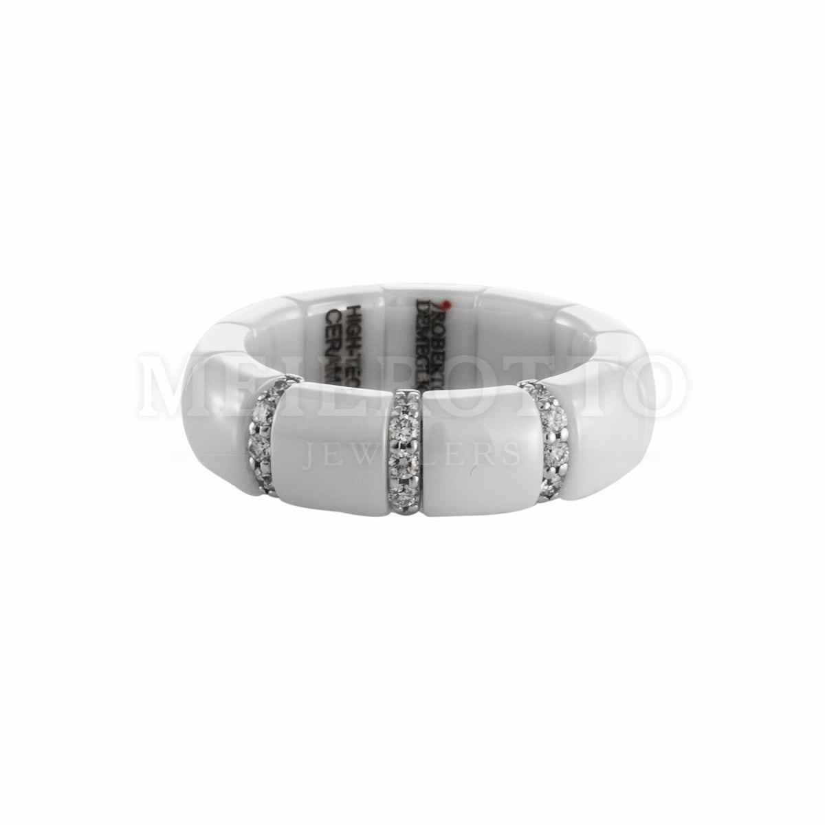 Roberto Demeglio Pura Ring in White Shiny Ceramic with Diamonds