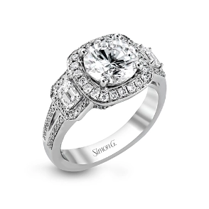 Simon G 18K White Gold Semi Mount Diamond Ring with Emerald Cut Sides (Estate - Retail When New $6190)