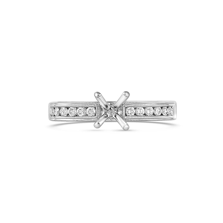 Simon G 18K White Gold Semi Mount Diamond Ring with Euro Shank and Diamonds on Profile (Estate)