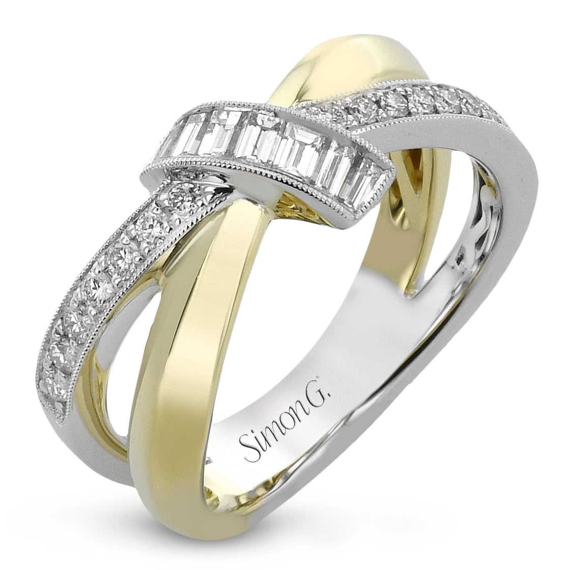 Simon G 18K Yellow and White Gold Crossover Diamond Ring