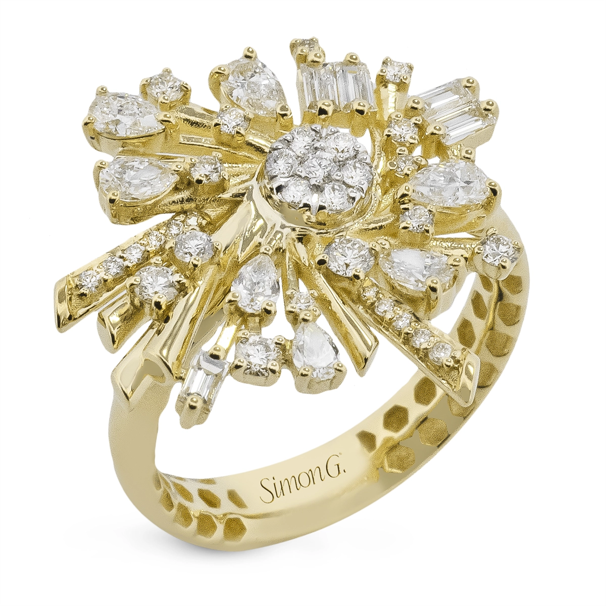 Simon G 18K Yellow and White Gold Ring, Baguette, Pear and Round Diamonds