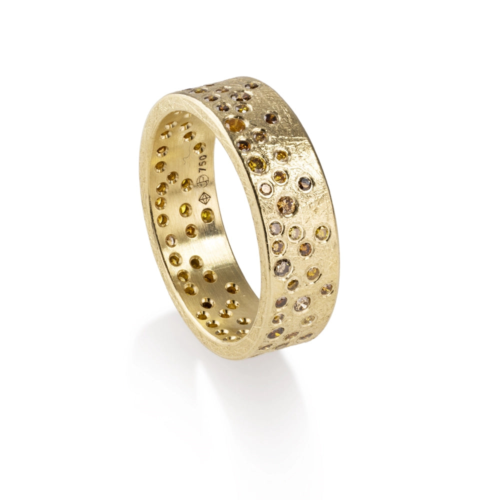 Todd Reed 18K Yellow Gold 6mm Band with Organic Pattern of Autumn Diamonds