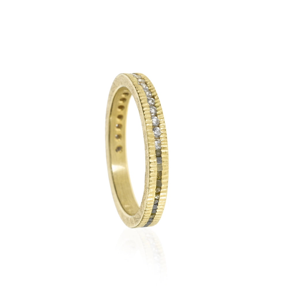 Todd Reed 18K Yellow Gold Raw Diamond Cubes and White Round Diamond Eternity Band