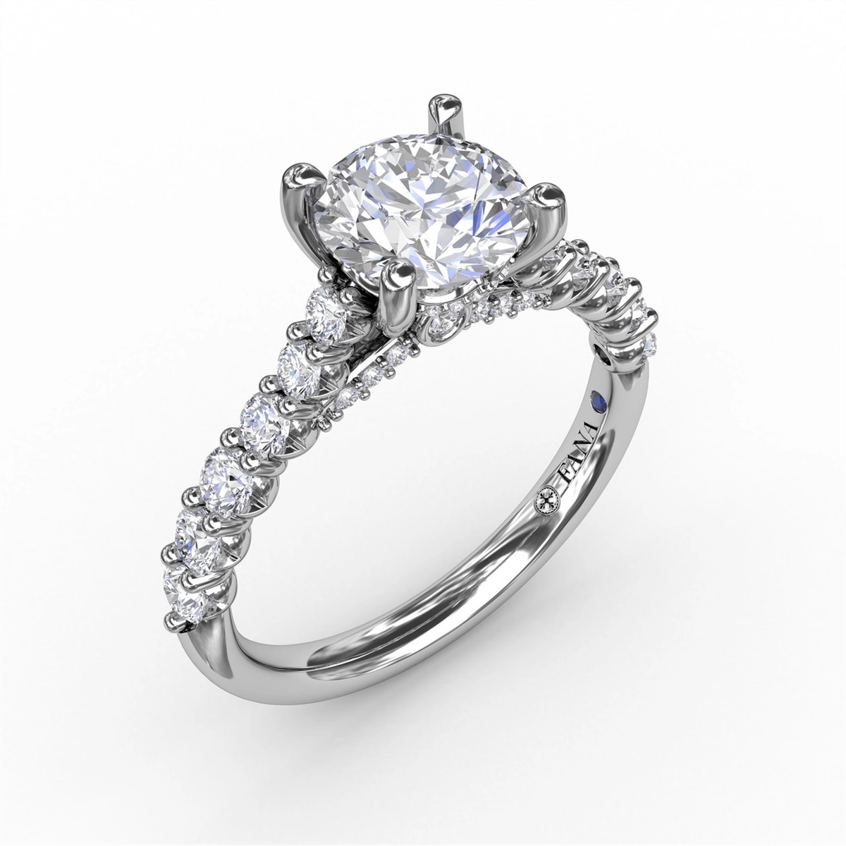 14K White Gold Contemporary Diamond Engagement Ring With Hidden Halo