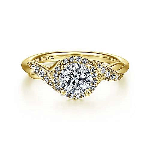 14K Yellow Gold Round Halo Engagement Ring