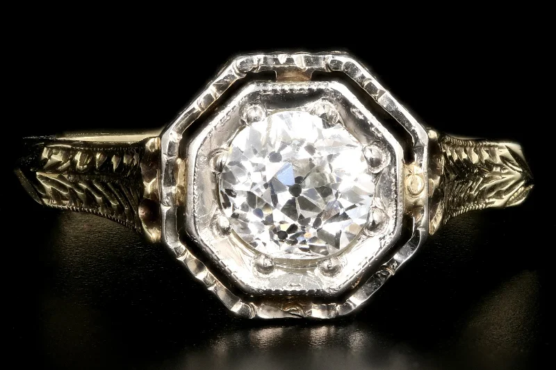 Art Deco 14K .52CT Old European Cut Diamond Engagement Ring