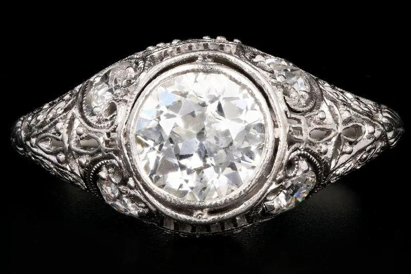 Art Deco Platinum .97 Carat Old European Cut Diamond Engagement Ring