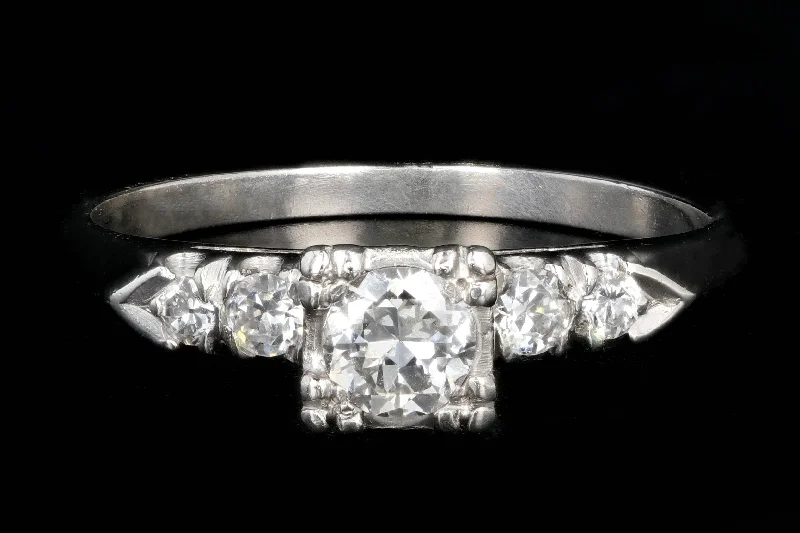 Mid Century Platinum .26 Carat Transition Cut Diamond Engagement Ring