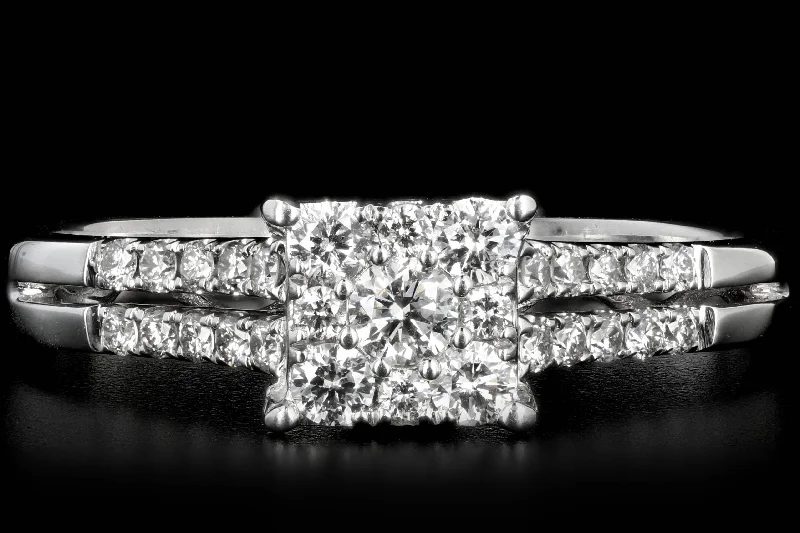 Modern 14K .5 Carat Diamond Cluster Engagement Ring