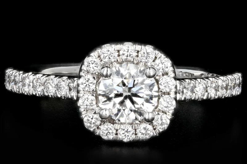 Modern 18K White Gold .40 Carat Round Brilliant Cut Diamond Halo Engagement Ring