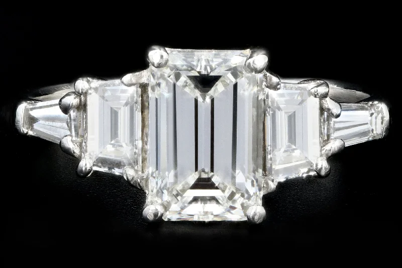 Modern Platinum 1.50 Carat Emerald Cut Diamond Engagement Ring GIA Certified