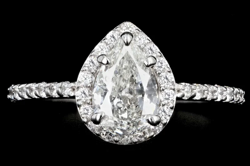 New 14K White Gold .93 CTS Pear Shape Diamond Halo Engagement Ring GIA Certification